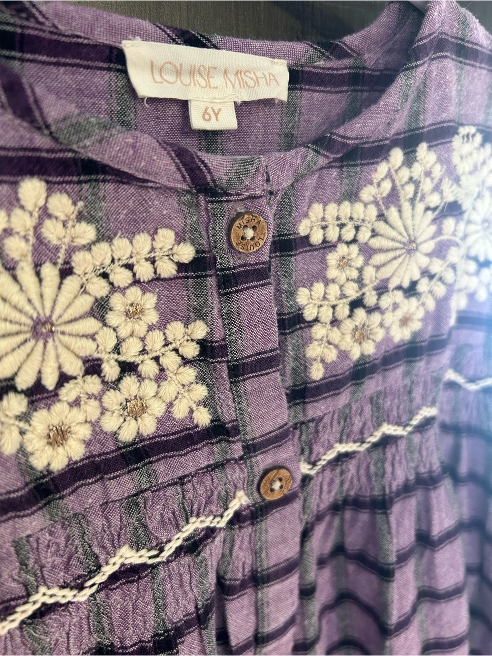 Louise Misha Massilia Purple Plaid Embroidered Dress Girls 6Y - Picture 3 of 4